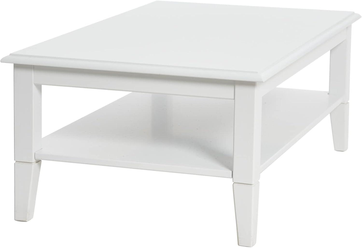 Storied Home Pleasantville Coffee Table with Storage Shelf and Solid Wood Legs White: Country Style, Engineered Top