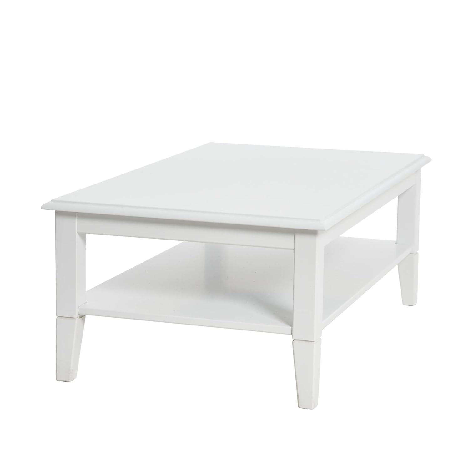 Storied Home Pleasantville Coffee Table with Storage Shelf and Solid Wood Legs White: Country Style, Engineered Top