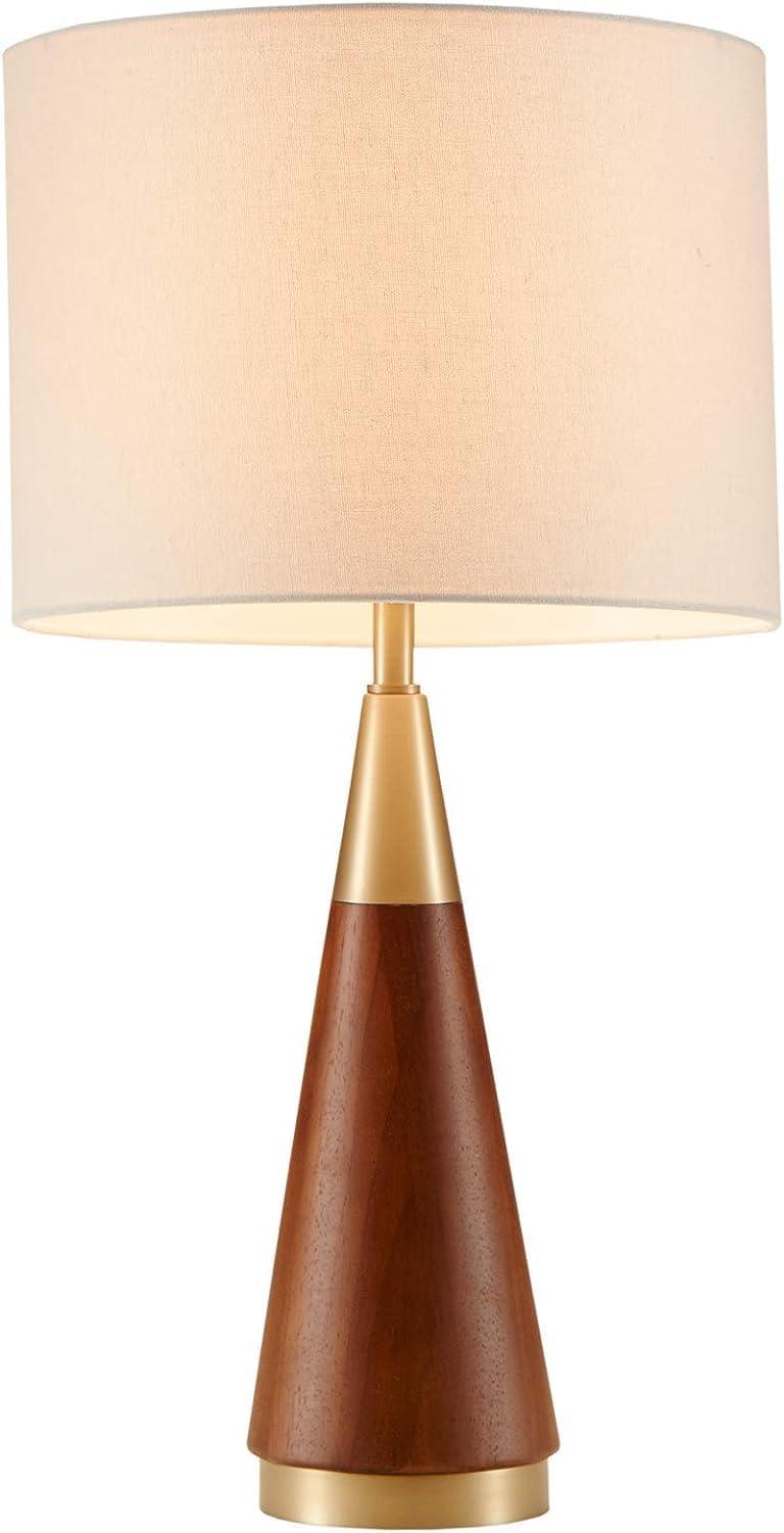 Gold and Brown Mid Century Modern Table Lamp with White Shade