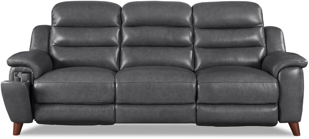 Hydeline Dream Power Headrest Top Grain Leather Zero Gravity Reclining Sofa Couch, 93", Steel Gray, Memory Foam, Pocket Coils and Control Panel