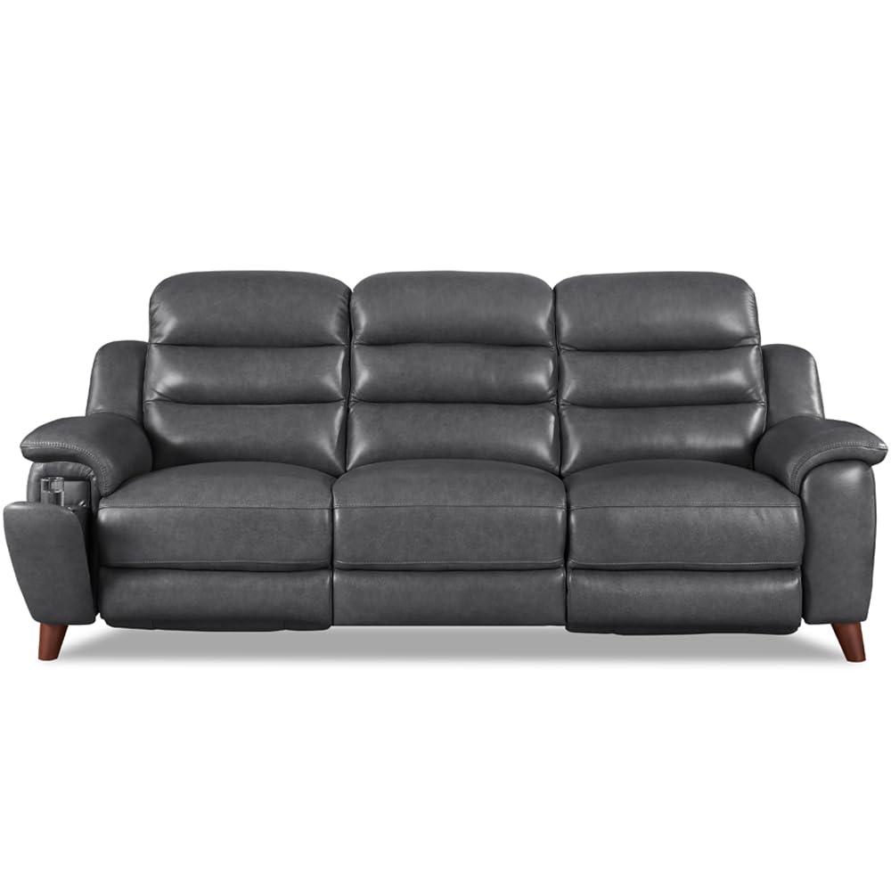 Hydeline Dream Power Headrest Top Grain Leather Zero Gravity Reclining Sofa Couch, 93", Steel Gray, Memory Foam, Pocket Coils and Control Panel