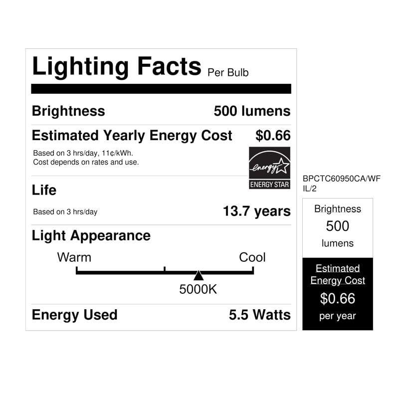 Feit Electric BA10 E12 (Candelabra) Filament LED Bulb Daylight 60 Watt Equivalence 2 pk