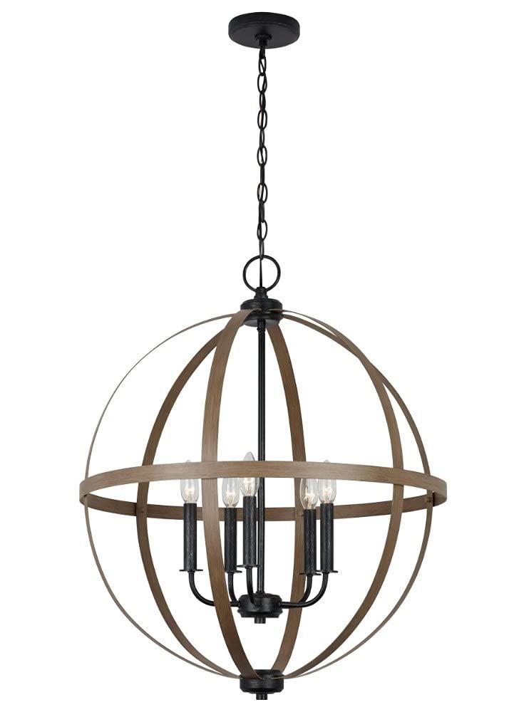 Calhoun 24" Steel Cage Globe Chandelier in Cerused Oak