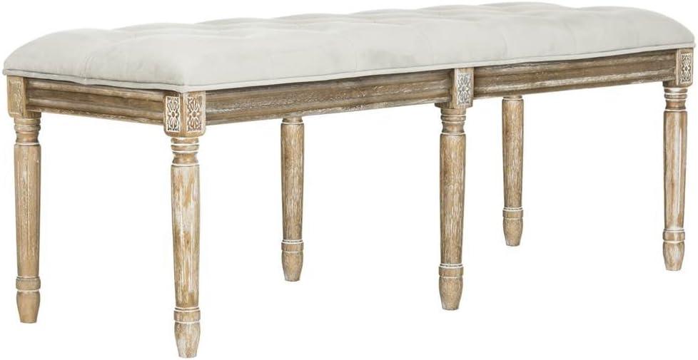 Rocha 19''H French Brasserie Tufted Traditional Rustic Wood Bench  - Safavieh