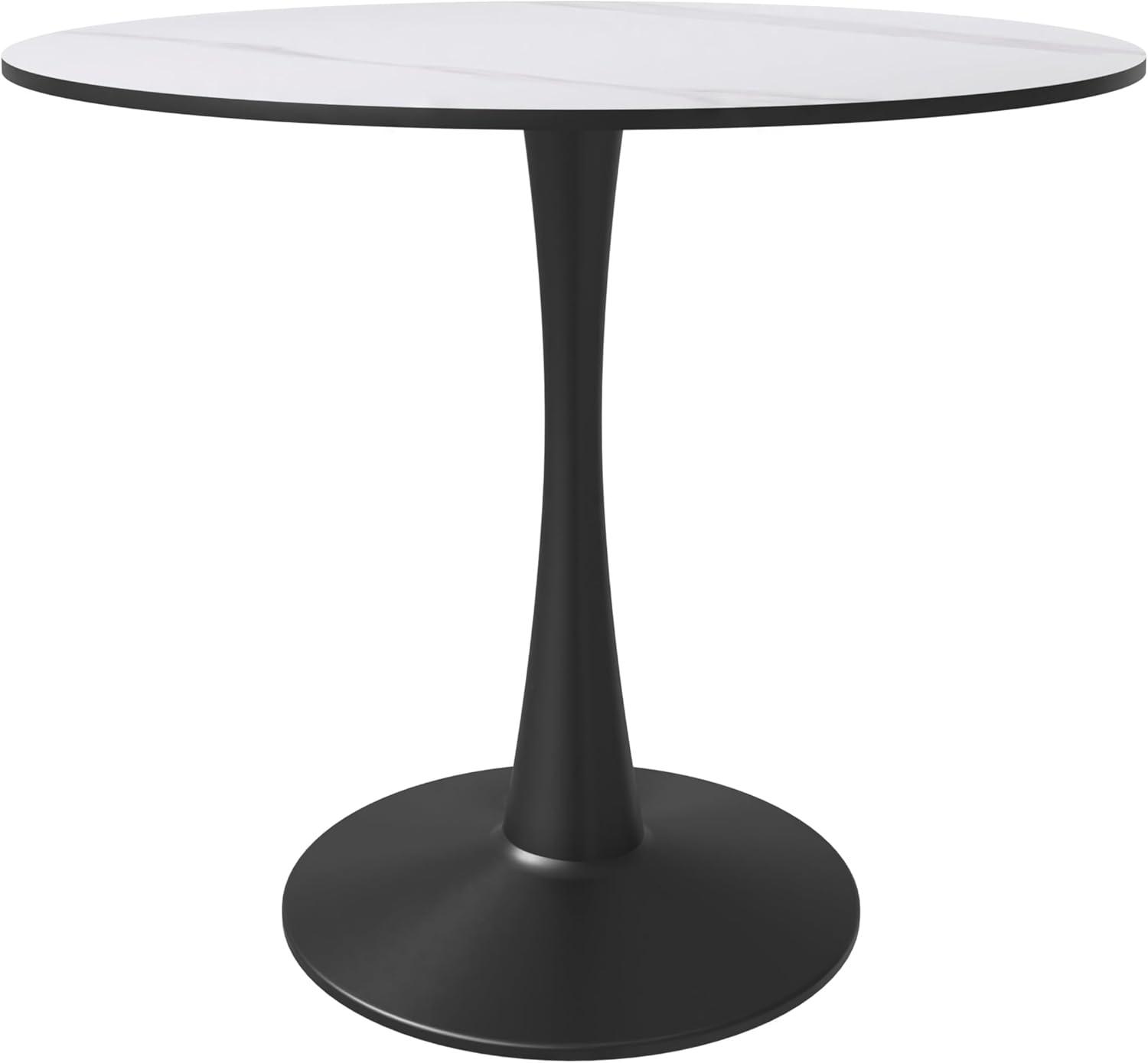 LeisureMod Bristol 31" Round Dining Table – Sintered Stone Top Accent Café Table & Sturdy Steel Black Pedestal Base for Kitchen and Small Spaces