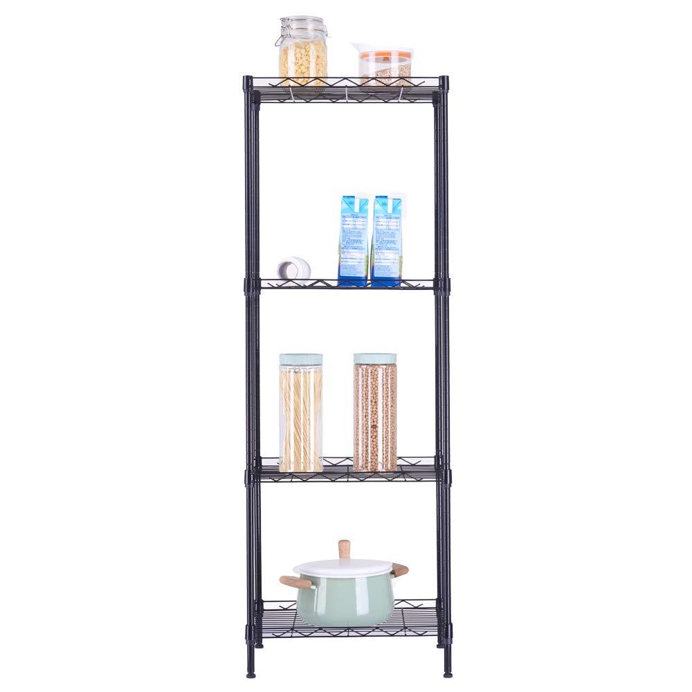 4-Tier Wire Shelving Unit Metal Storage Rack,4-Shelf Shelving Unit, Steel Wire Shelves, Shelving Units and Storage for Kitchen and Garage (17.72 x 11.81 x 49.6'') Black