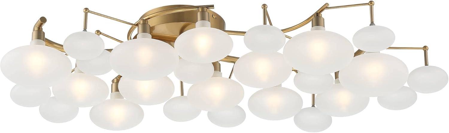 Possini Euro Design Lilypad Modern Ceiling Light Semi Flush Mount Fixture 30 1/4" Wide Warm Brass 12-Light Frosted Glass Shade for Bedroom Living Room