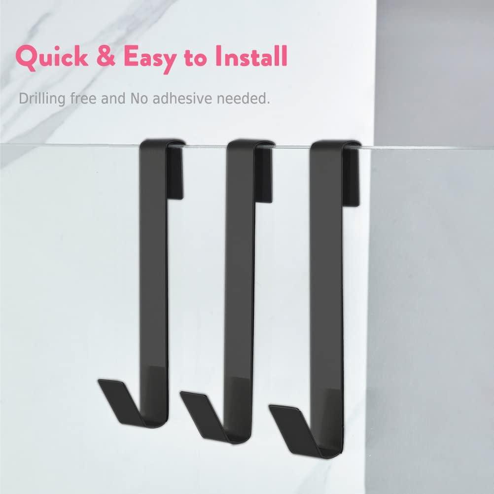 Towel Hook, Over Glass Door Hook for Bathroom, Suit for Frameless Glass Shower Door 0.39" (10 mm) Stainless Steel Matte Black, 3 Pack