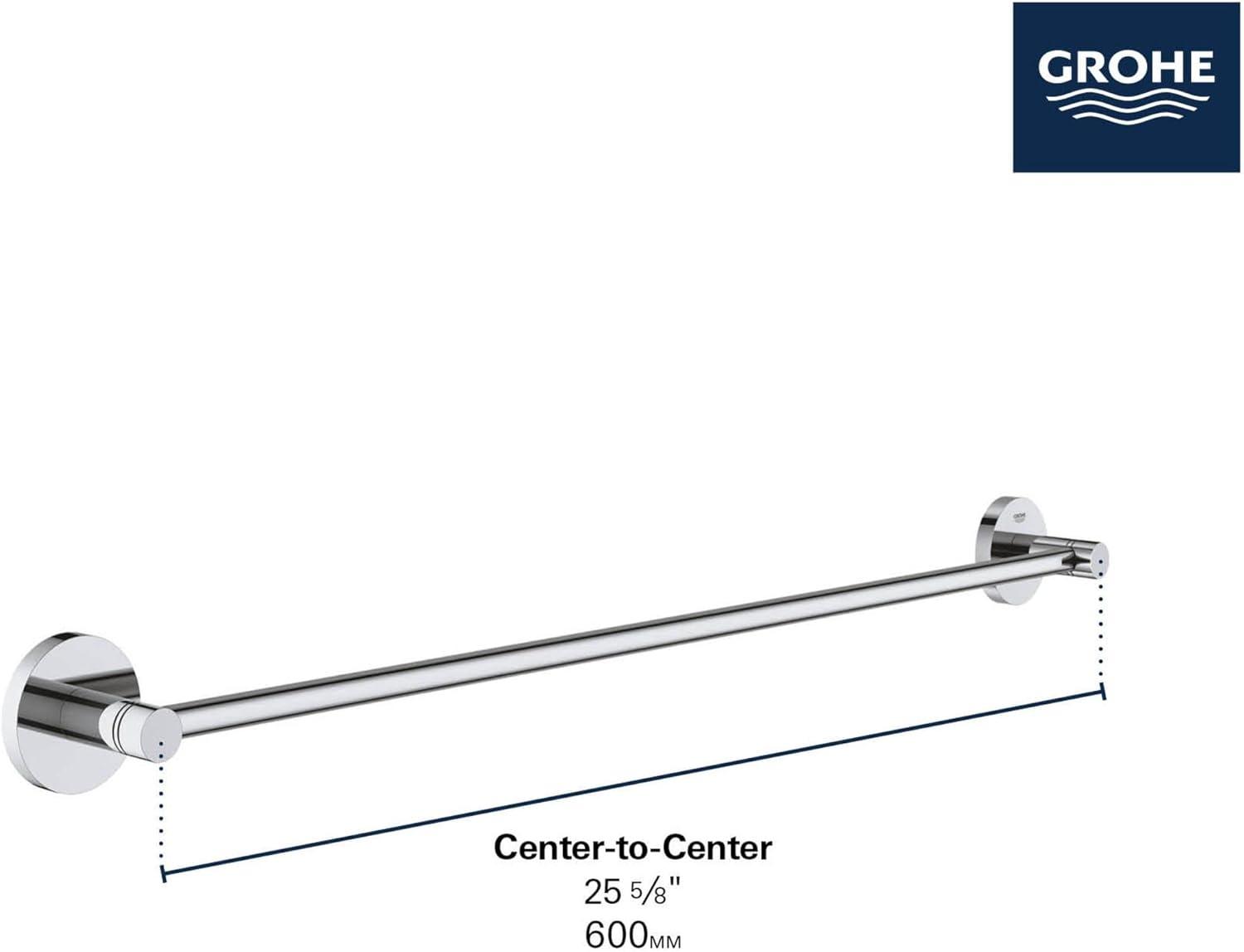 GROHE Essentials Towel Bar with Secure Mounting Assembly, Starlight Chrome