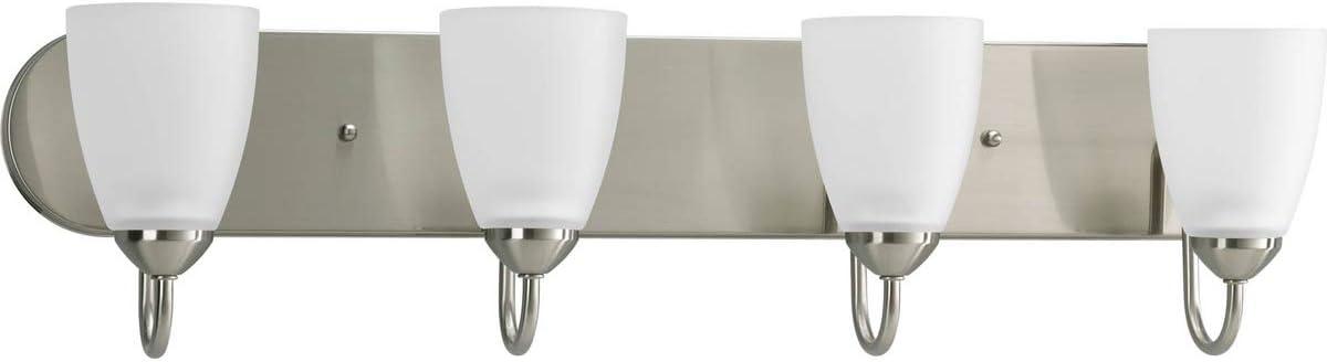 Progress Lighting Gather Collection 4-Light Bath Bracket, Brushed Nickel, Etched Glass Shades