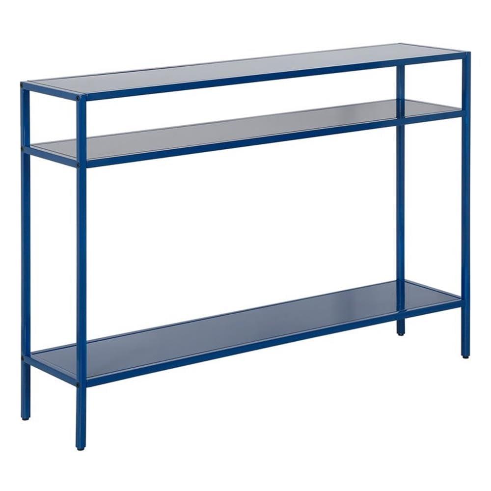 Evelyn&Zoe Ricardo 42" Wide Rectangular Console Table with Metal Shelves, Mykonos Blue