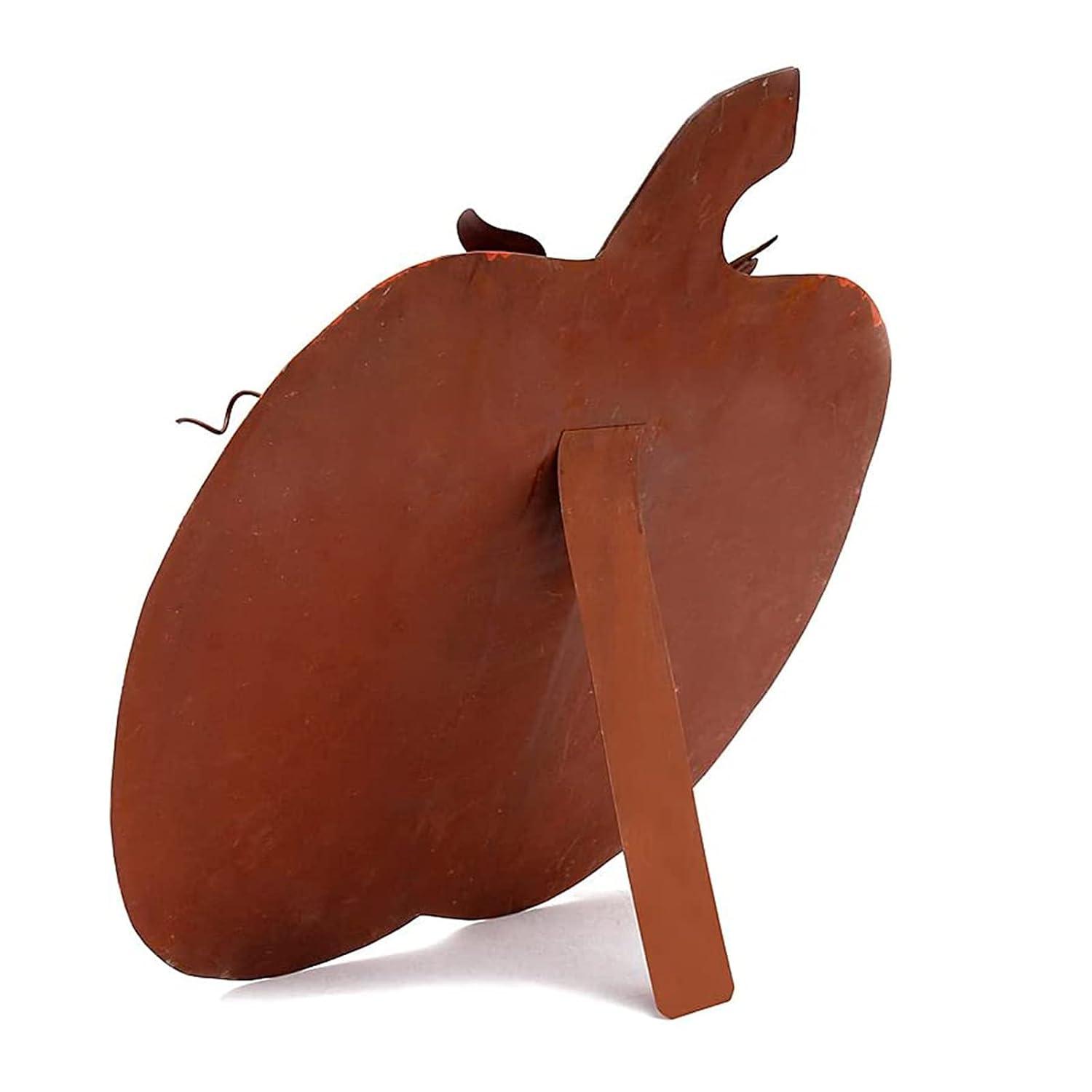 18" Orange Metal Pumpkin Decor with Leaves and Spirals