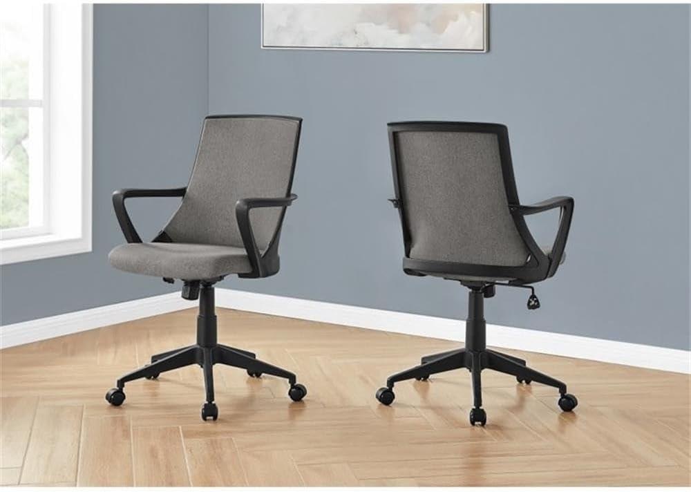Office Chair - Mid-Back / Fixed Armrests / Fabric Back - Adjustable Height - Dark Grey Fabric / Black