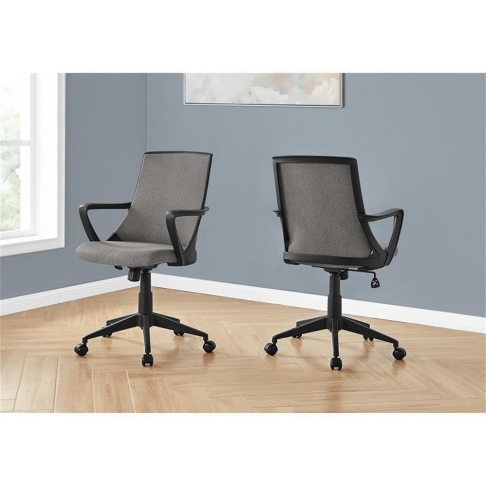 Office Chair - Mid-Back / Fixed Armrests / Fabric Back - Adjustable Height - Dark Grey Fabric / Black