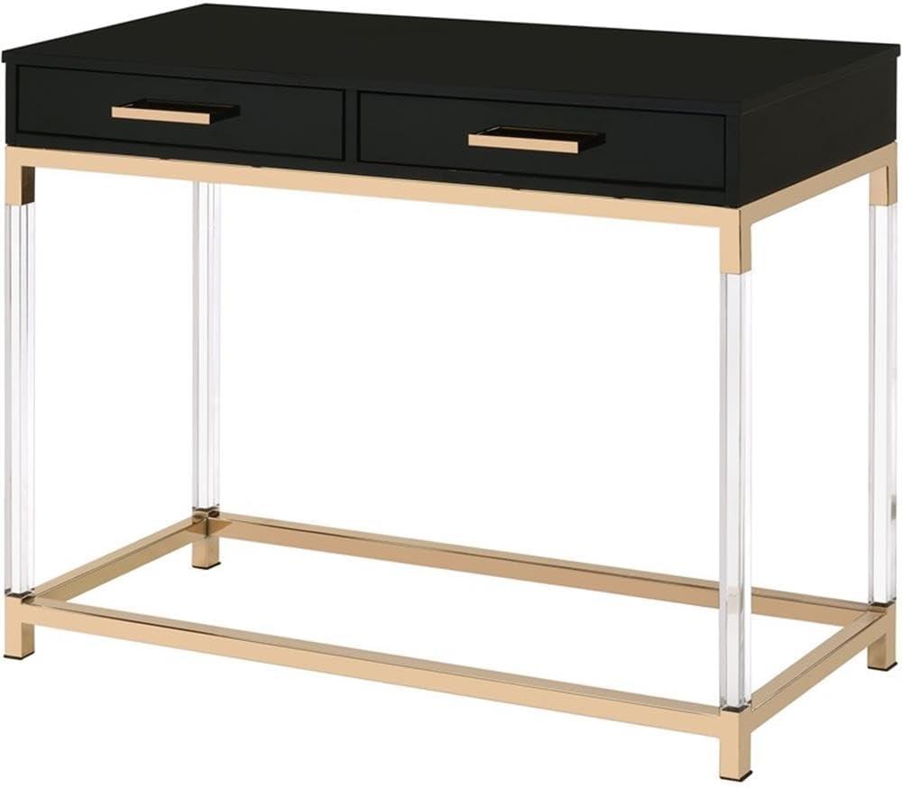 Adiel Black and Gold Console Table with Storage Drawers