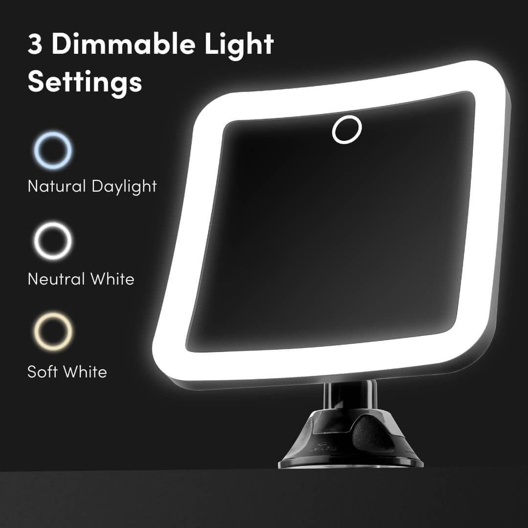 Black Wall Mounted LED Magnifying Mirror with Suction Mount