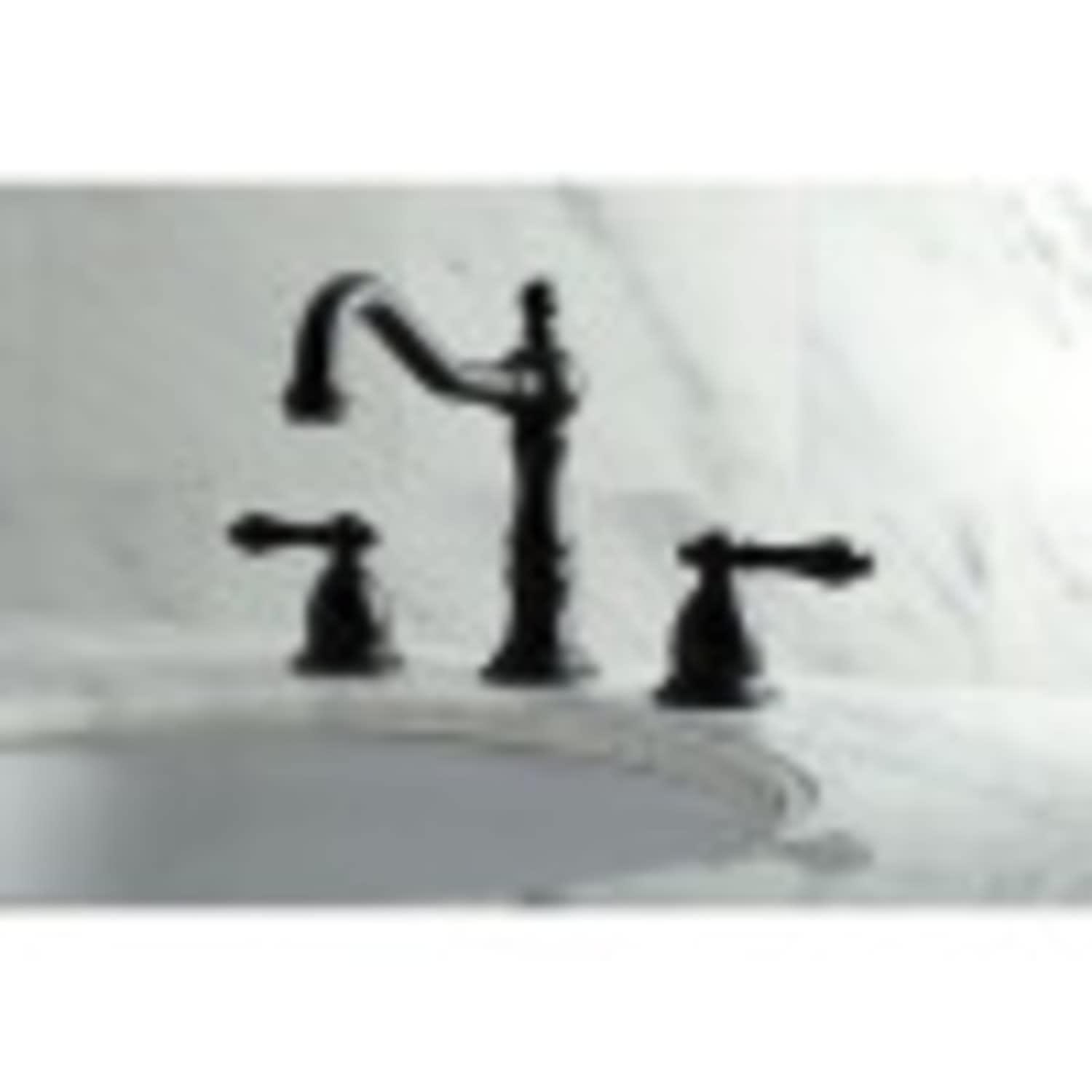 Kingston Brass Heritage Two-Handle 3-Hole Deck Mount Widespread Bathroom Faucet with Brass Pop-Up Drain