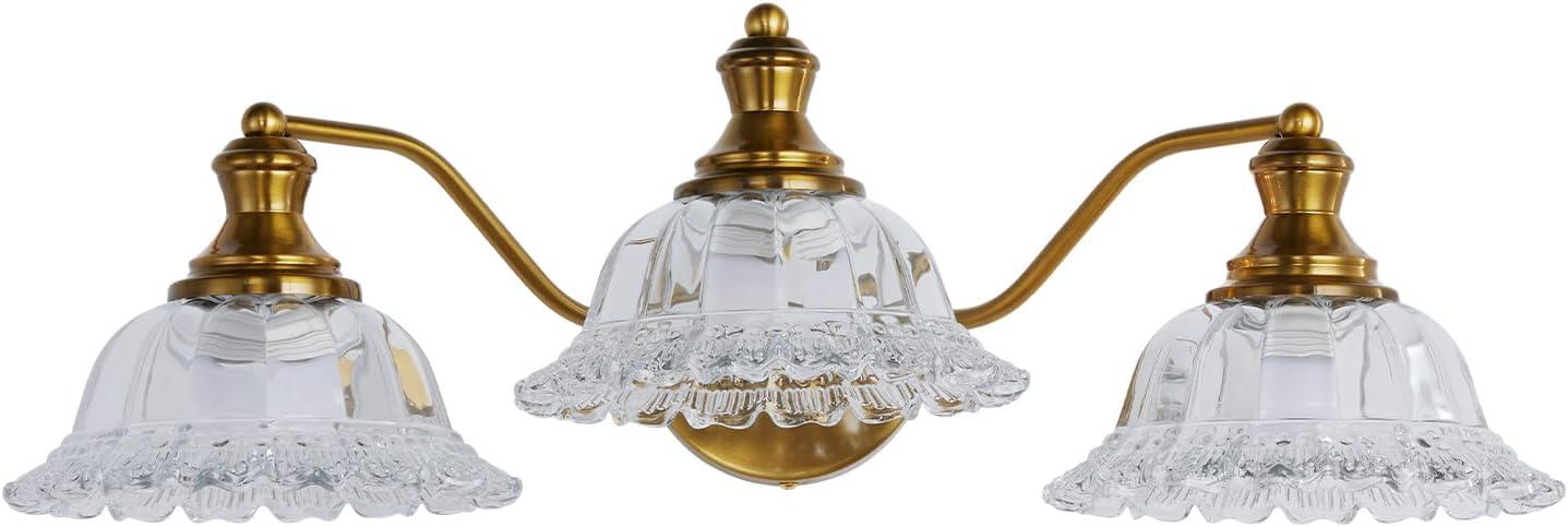 Matte Antique Brass 3-Light Vanity Fixture with Crystal Glass Shades