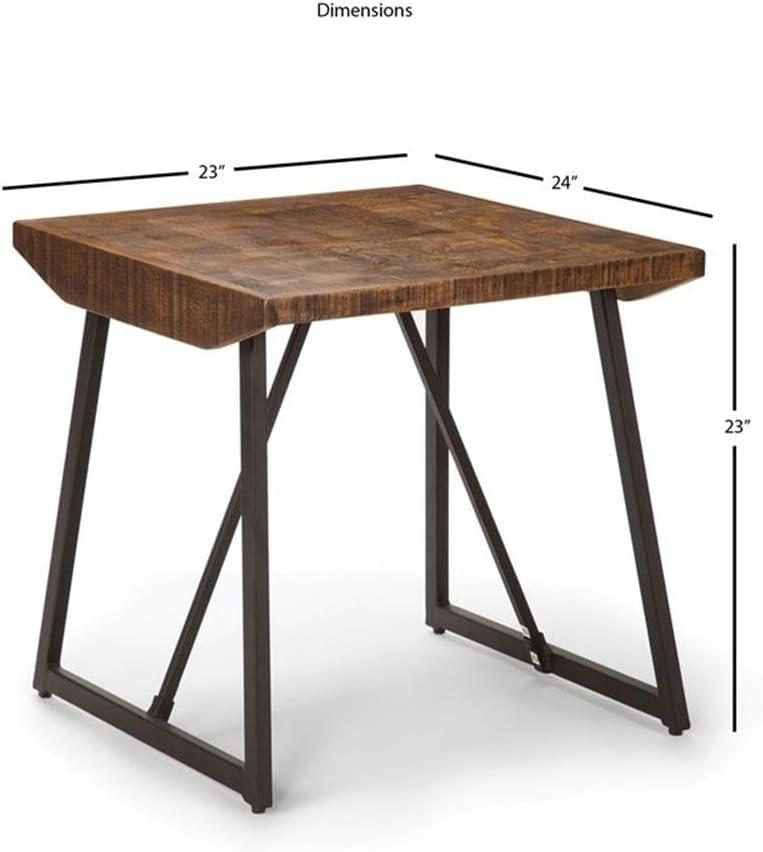 Walden Brown Wood Parquet Top with Dark Gray Iron Base End Table