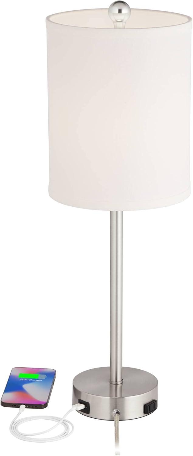 360 Lighting Trotter Modern Table Lamps 23 3/4" High Set of 2 Brushed Nickel with USB and AC Power Outlet in Base White Fabric Cylinder for Home Desk