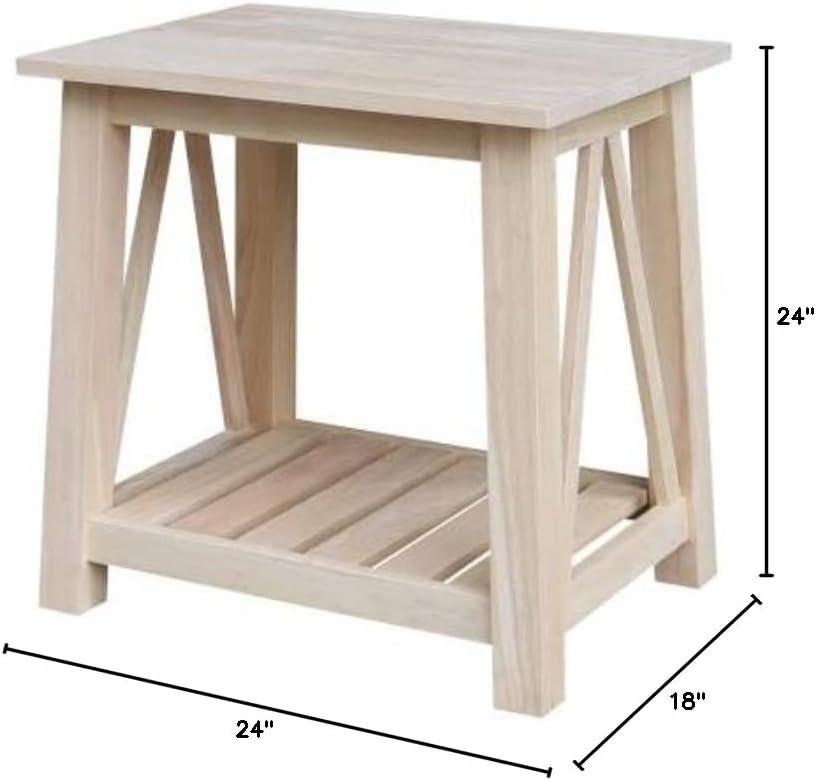 Surrey Solid Wood End Table with Shelf - Unfinished