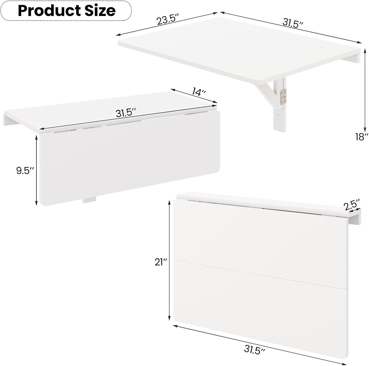 Gymax Wall-Mounted Drop-Leaf Table Folding Kitchen Dining Table Desk Space Saver White