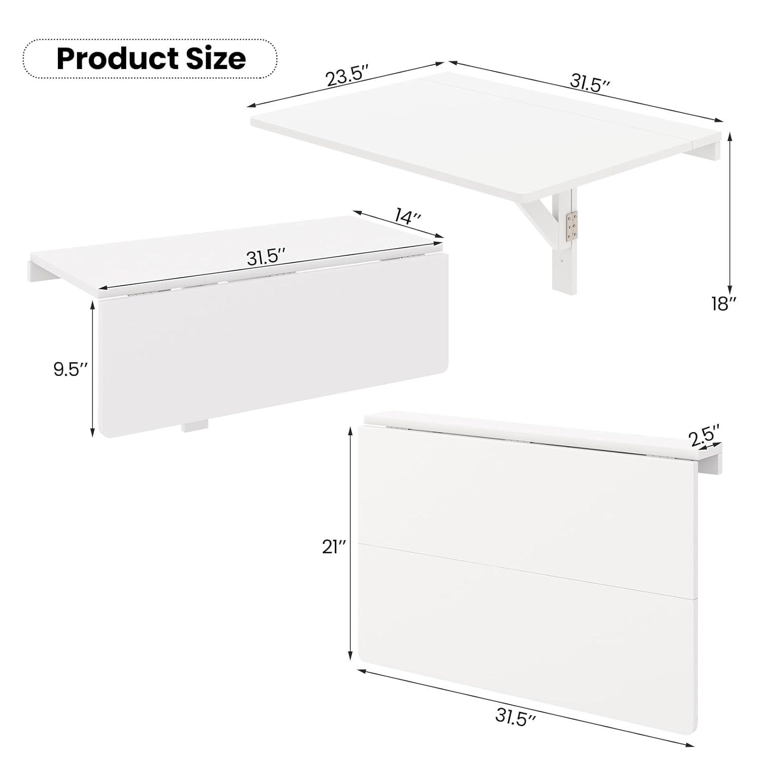 Gymax Wall-Mounted Drop-Leaf Table Folding Kitchen Dining Table Desk Space Saver White