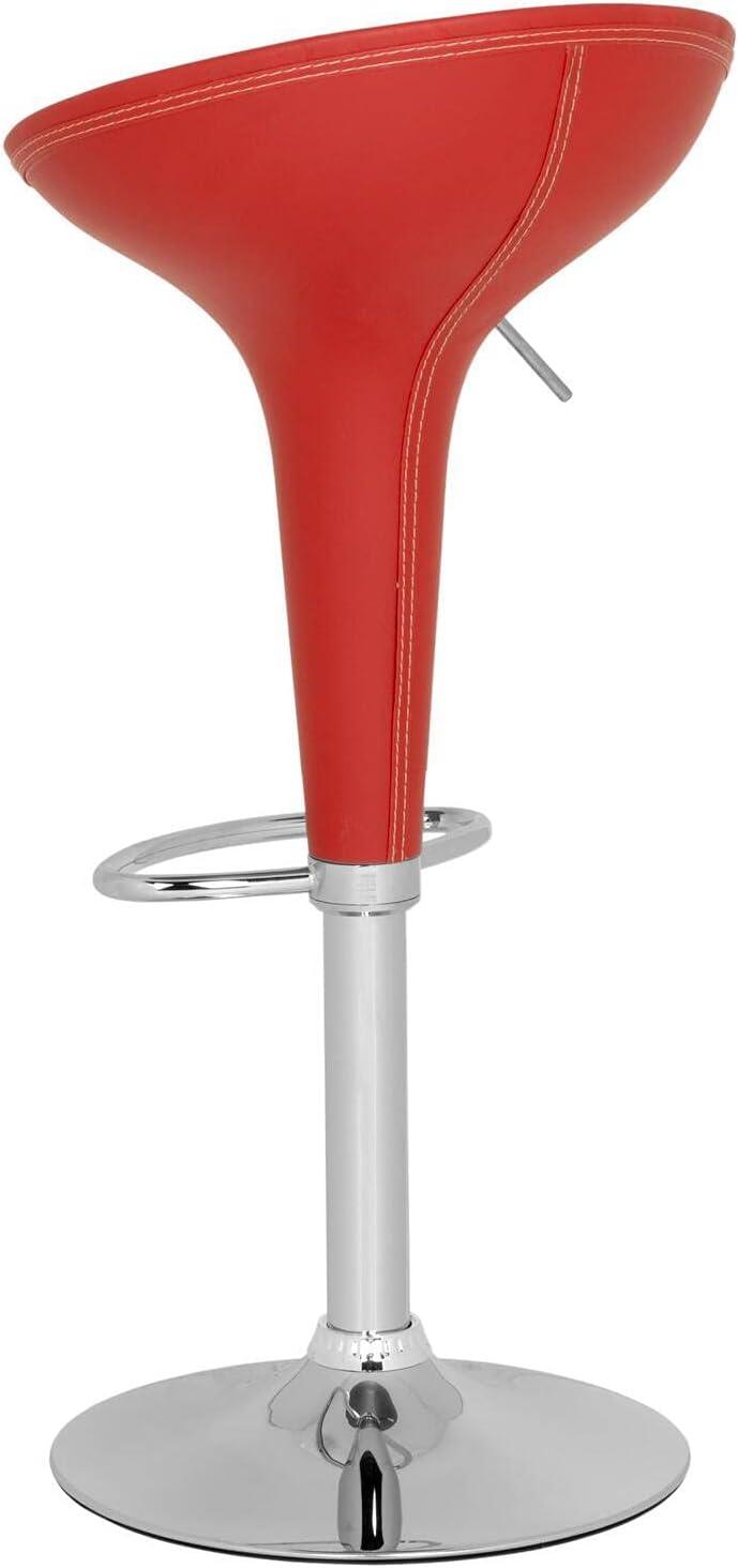 Transitional Tulip Red Leather Swivel Adjustable Bar Stool