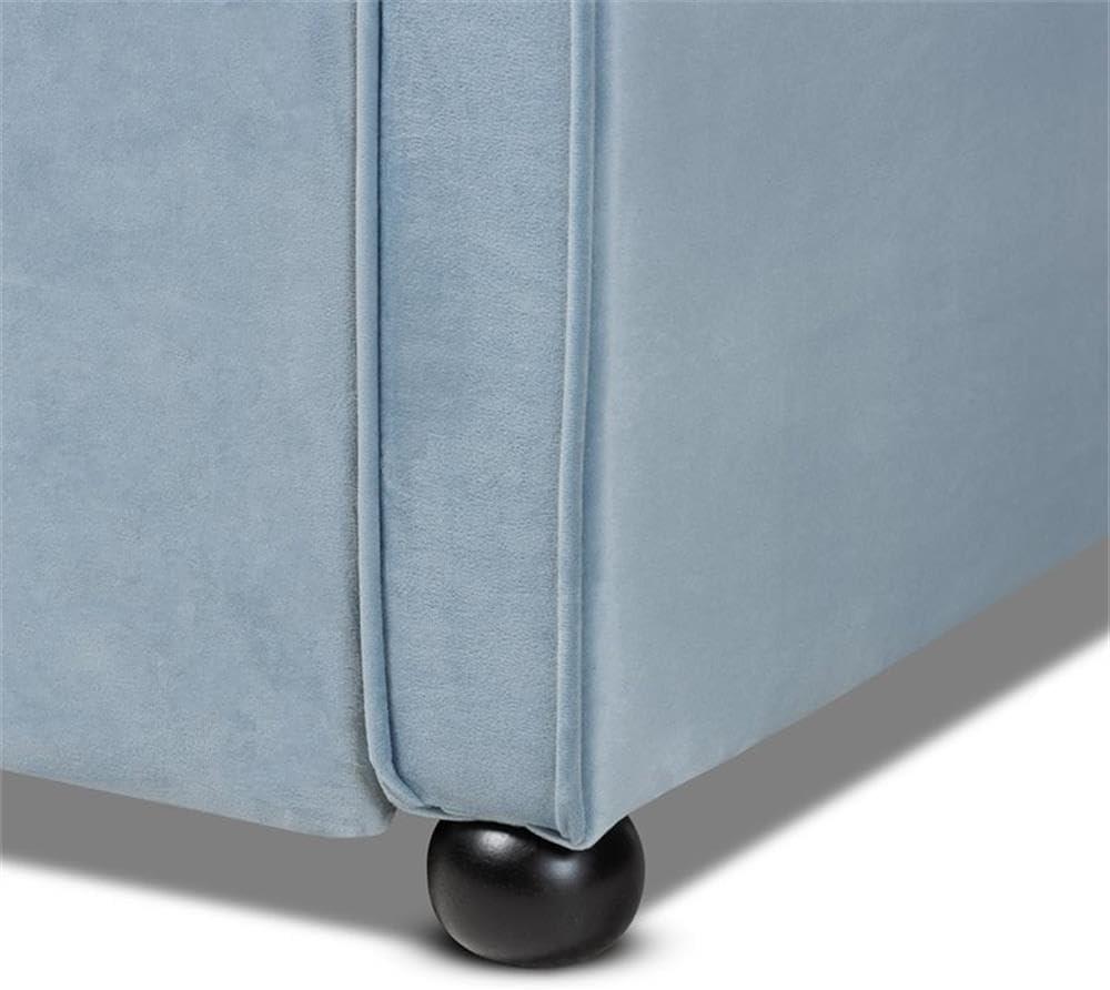 Twin Freda Velvet Tufted Daybed with Trundle Light Blue - Baxton Studio: Upholstered, Mid-Century Modern, No Box Spring Required