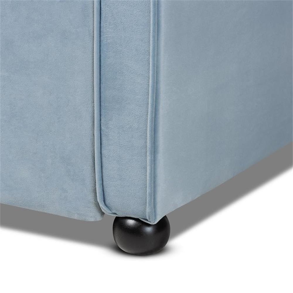 Twin Freda Velvet Tufted Daybed with Trundle Light Blue - Baxton Studio: Upholstered, Mid-Century Modern, No Box Spring Required