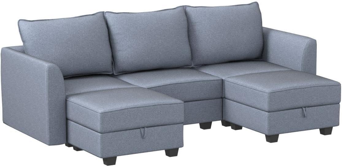 HONBAY Modular Sectional Sofa with Reversible Chaises Sofa with Ottomans U Shaped Sectional Couch for Living Room, Bluish Grey