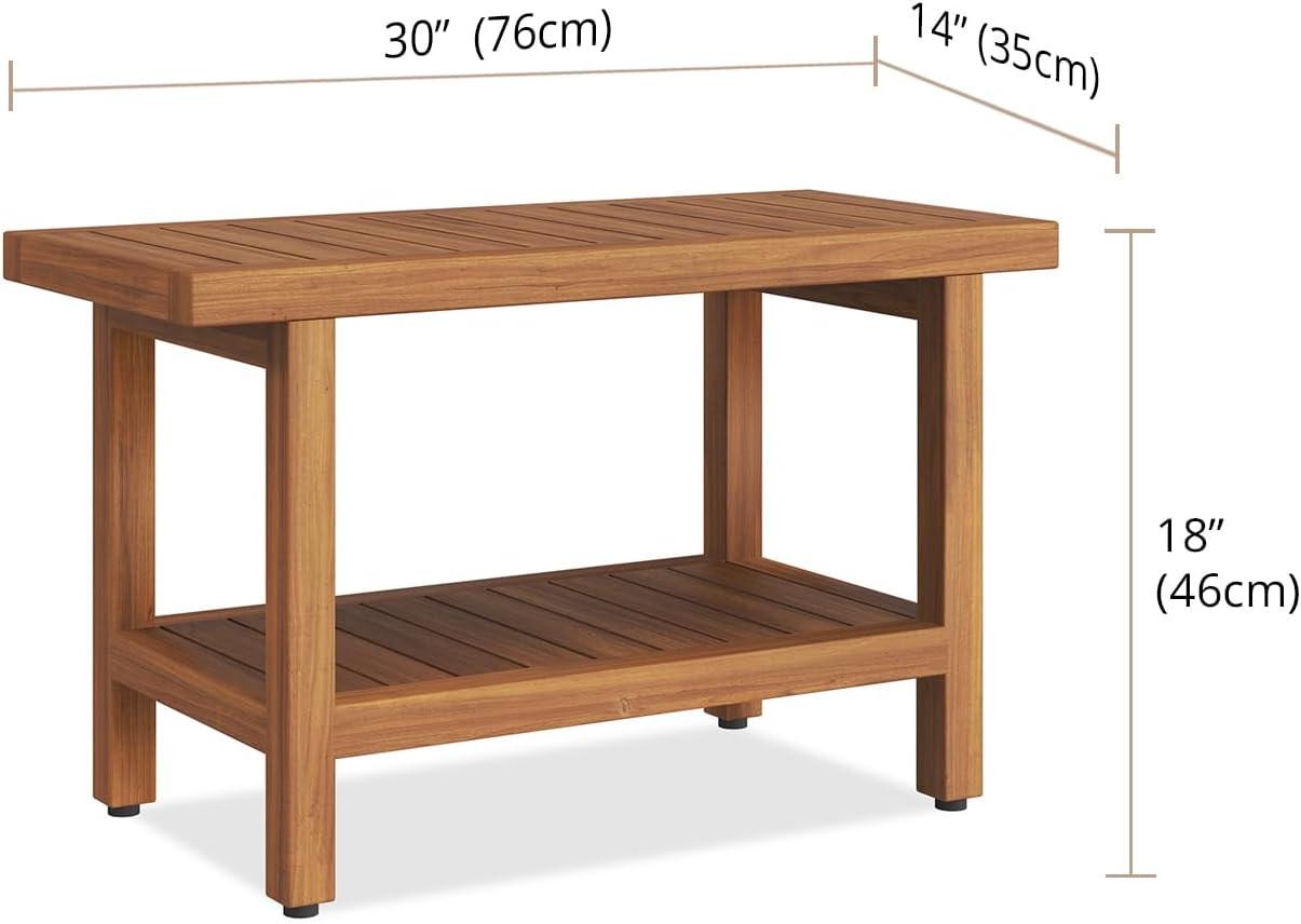 Teak Wood 30" Spa Shower Bench with Shelf