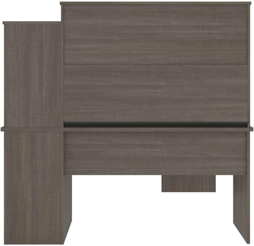 Bestar Dayton L-Shaped Engineered Wood Desk with Keyboard Tray in Bark Gray