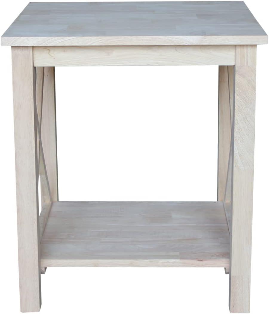 Classic Hampton Square Solid Wood End Table with Shelf - Unfinished