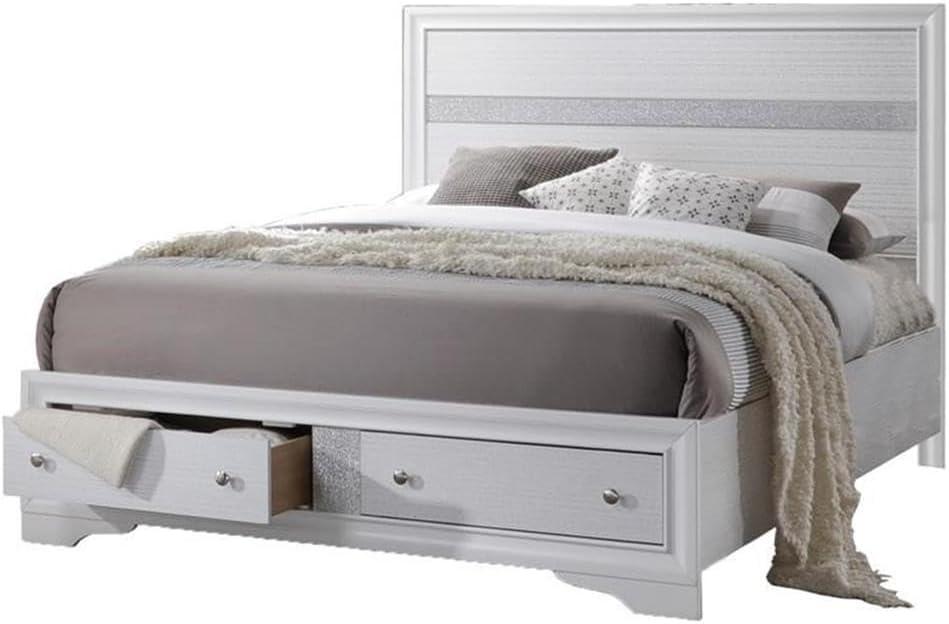 Catherine White Queen Platform Bed with Storage Drawers