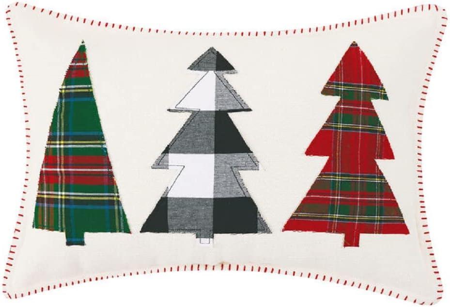 Off-White Cotton Christmas Tree Embroidered Square Pillow