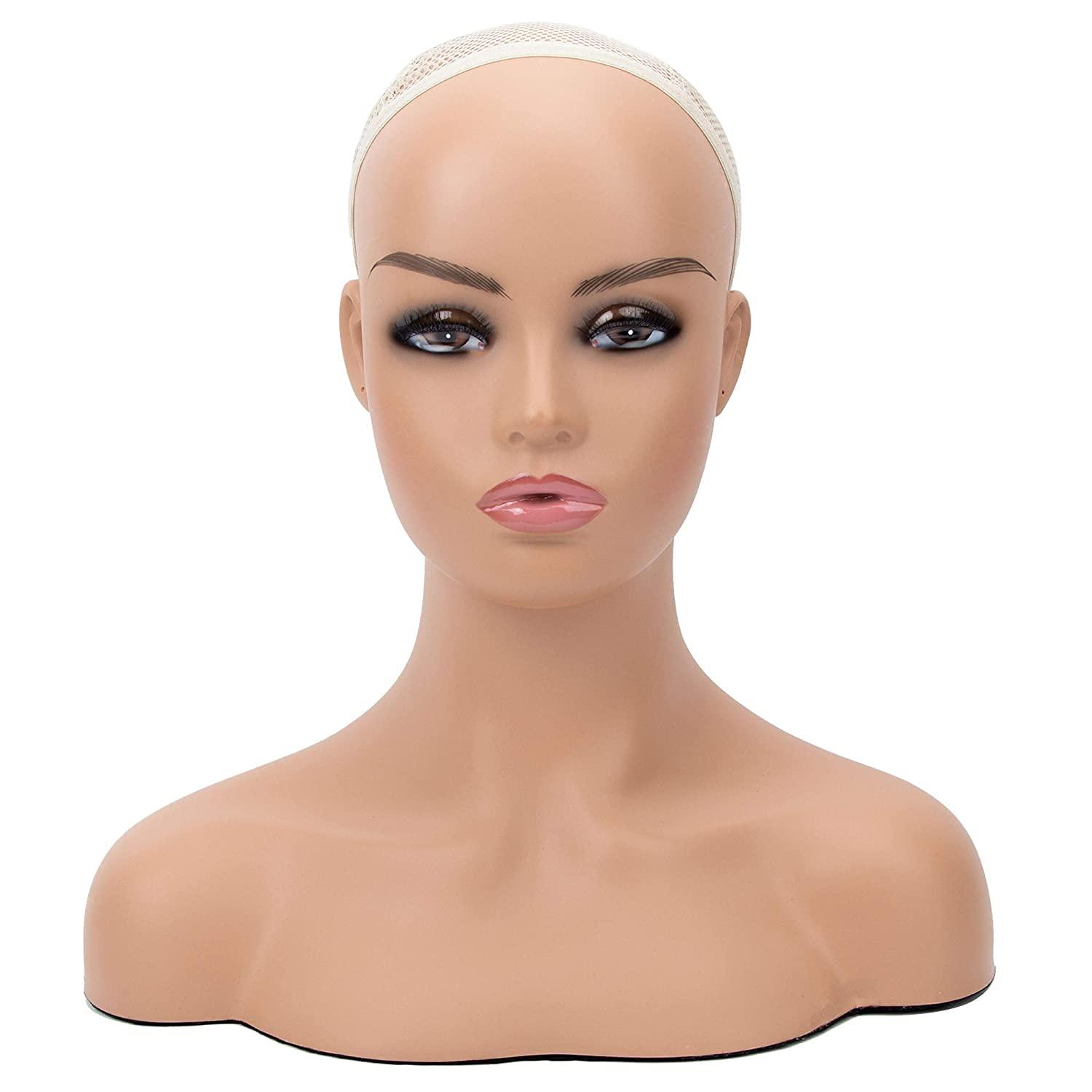 Mannequin PVC Manikin Head Realistic Mannequin Head Bust Wig Head Stand for Wigs Display Making Styling PMH-DC487-BS