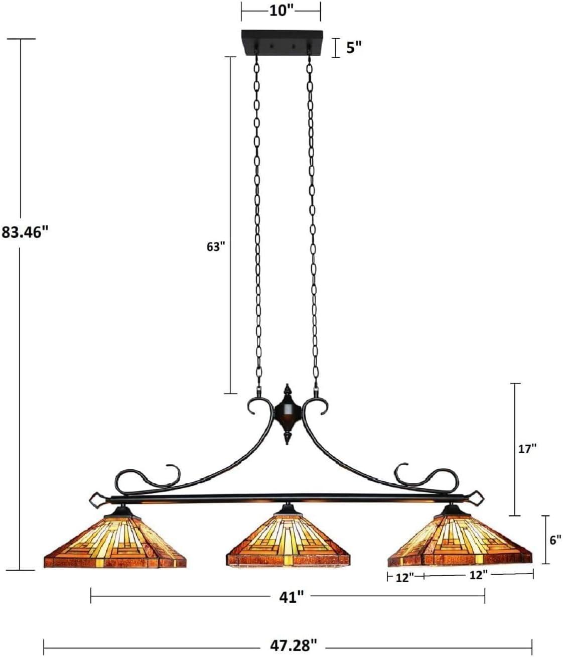 CHLOE Lighting INNES Mission Tiffany-Style Blackish Bronze 3 Light Island Pendant 47" Wide