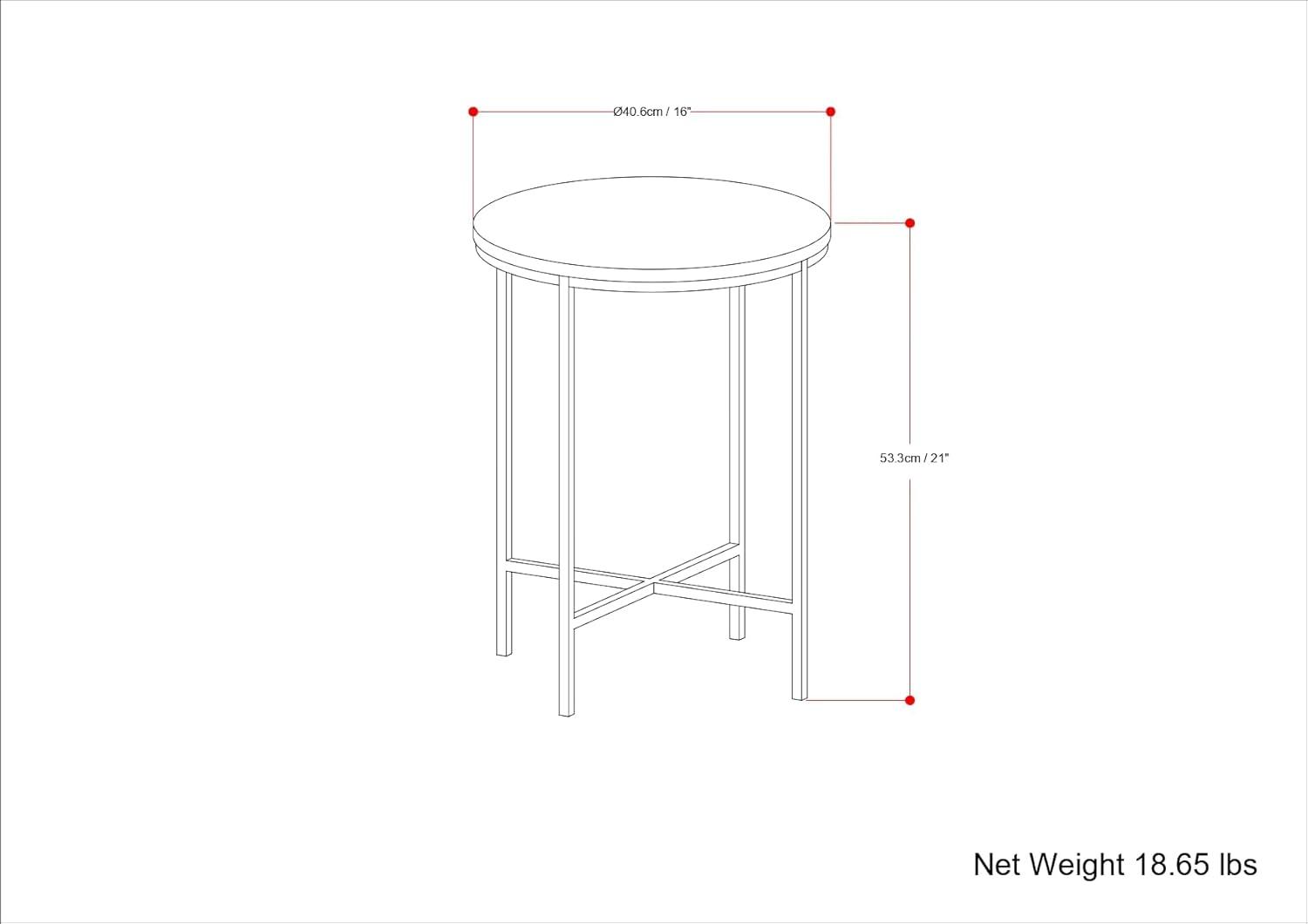 Gold Metal and White Marble Round Side Table, 16 inch