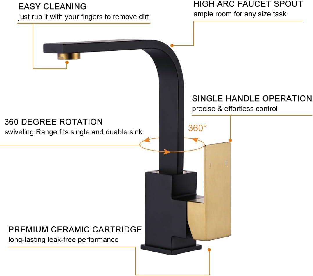 Modern Single Handle Bar Faucet with Water Supply Line in Black and Gold