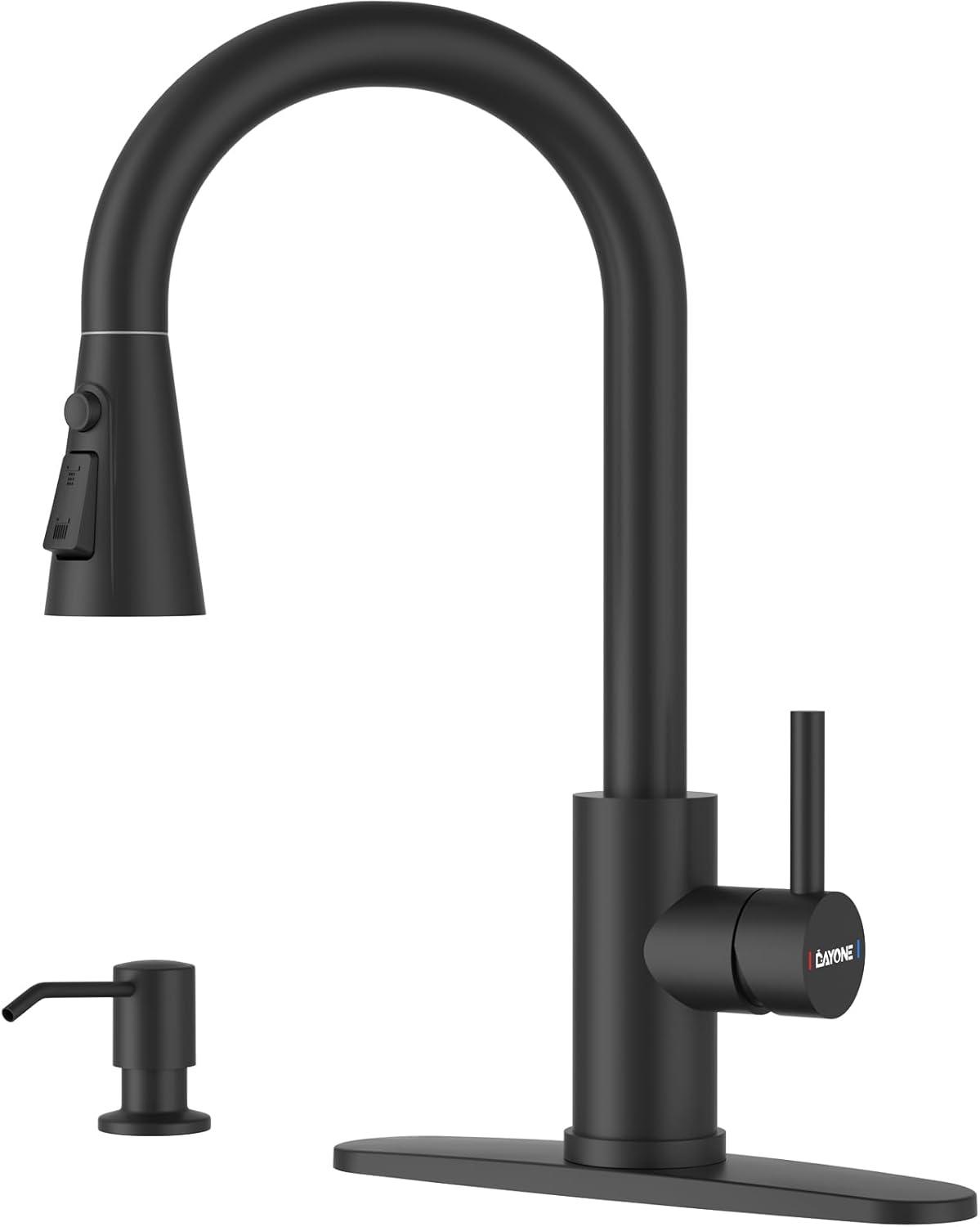 Black Kitchen Faucets With Soap Dispenser, Kitchen Faucet With Pull Down Sprayer