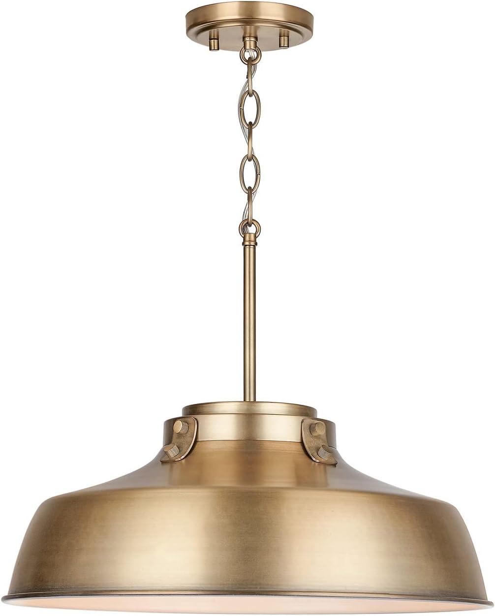 Aged Brass 1-Light Pendant with Metal Shade