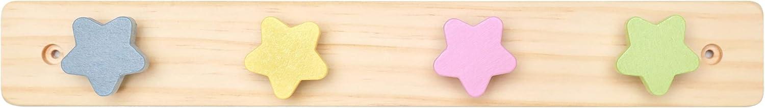 Natural Pine Star Shaped Kids Coat Rack with Colorful Hooks