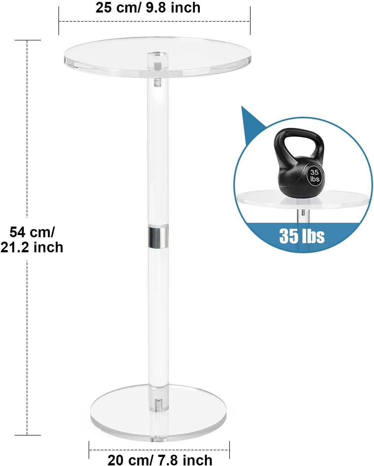Acrylic End Table, Clear Side Tables for Small Space, 9.8" Round Modern Drink Table for Living Room, Bedroom, Bathroom, Office, Outdoor, Business, Sturdy and Easy to Install