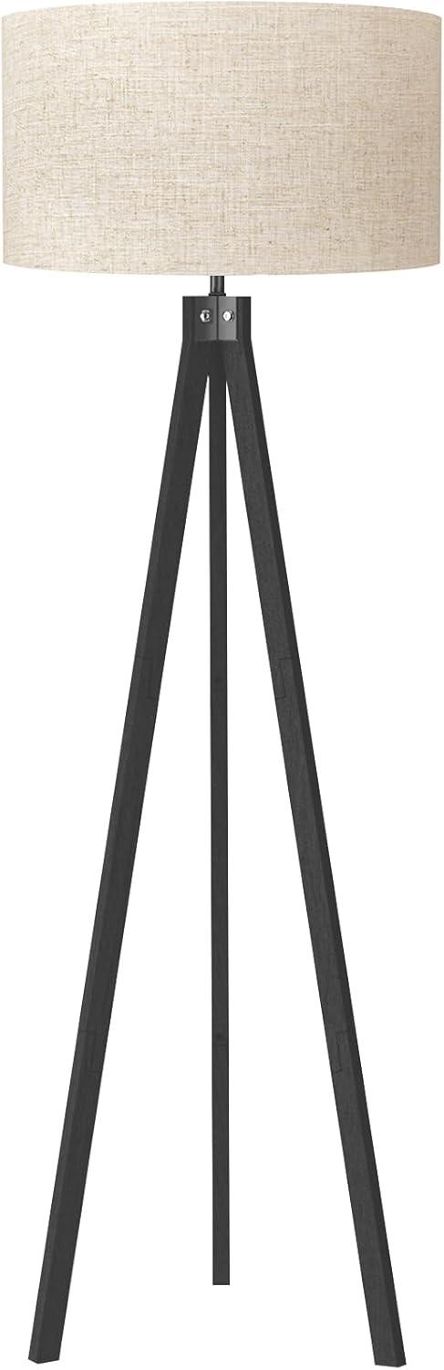 Black Tripod Floor Lamp with Linen Shade