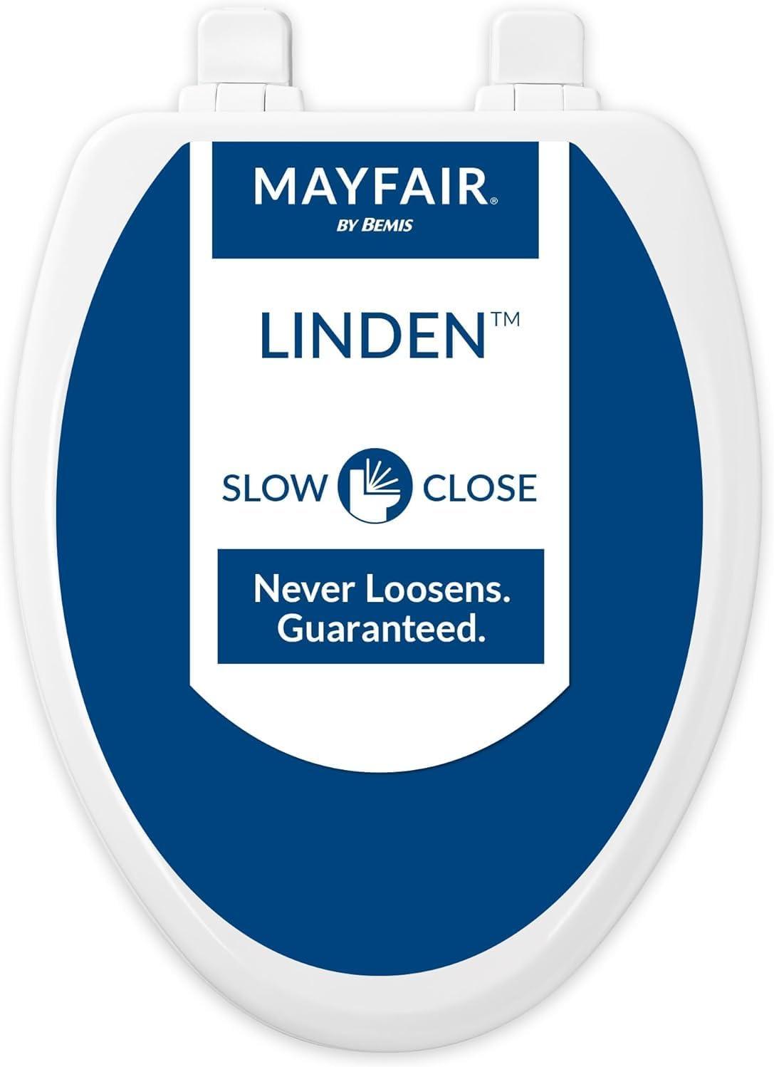 Linden Elongated Slow Close Toilet Seat, Non Slip Heavy Duty Wood, Easy Install, White