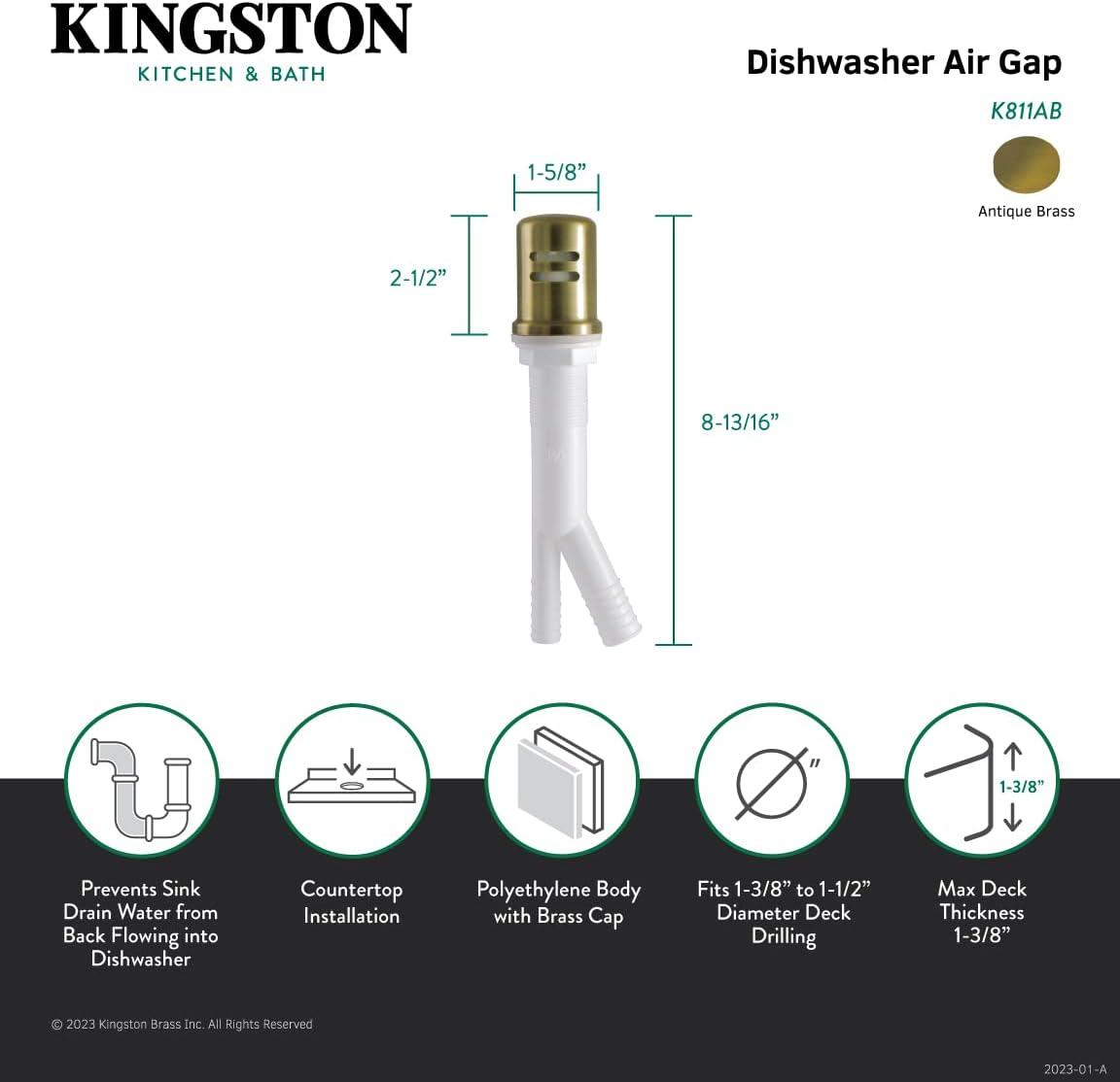 Kingston Brass Kingston Brass Trimscape Dishwasher Air Gap with Brass Cover K811AB