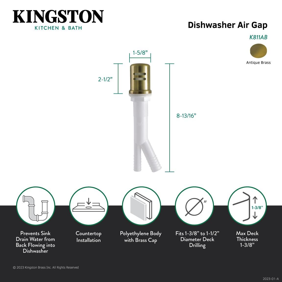 Kingston Brass Kingston Brass Trimscape Dishwasher Air Gap with Brass Cover K811AB