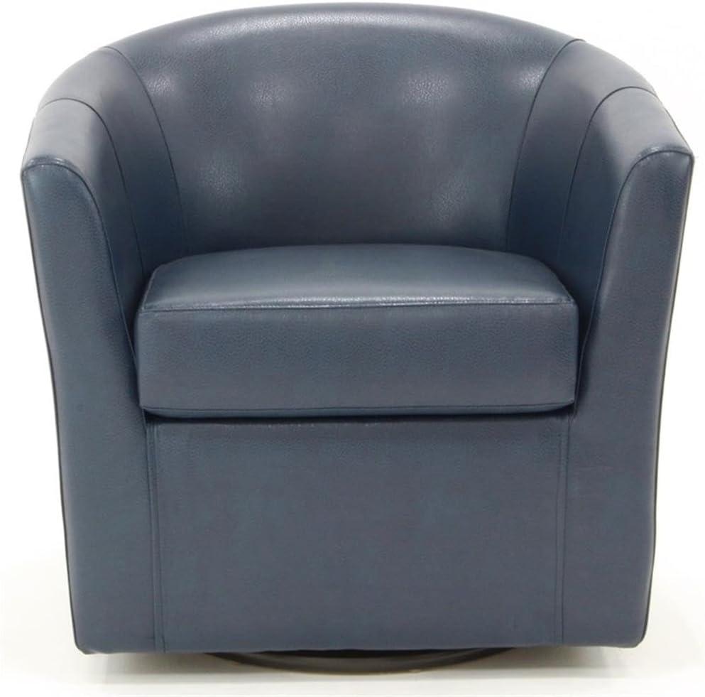 Pemberly Row 19"H Traditional Faux Leather Swivel Club Chair in Blue