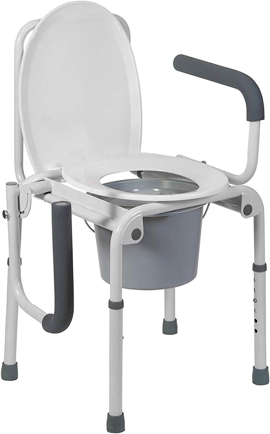 DMI Portable Toilet for Adults, Deluxe Commode For The Elderly, FSA HSA Eligible, Drop Arm Commode For Easy Transfers, Steel Portable Toilet or Porta Potty, Easy No Tool Assembly, White